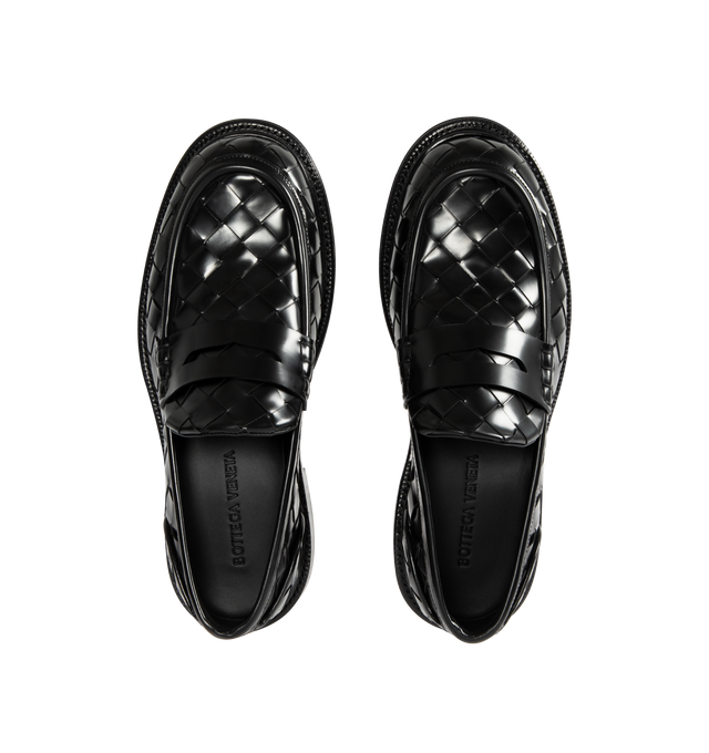 Image 4 of 4 - BLACK - BOTTEGA VENETA James Loafer featuring calfskin leather with all-over Intrecciato craftsmanship. Lining: calfskin. Leather outsole with Goodyear construction. Made in Italy.