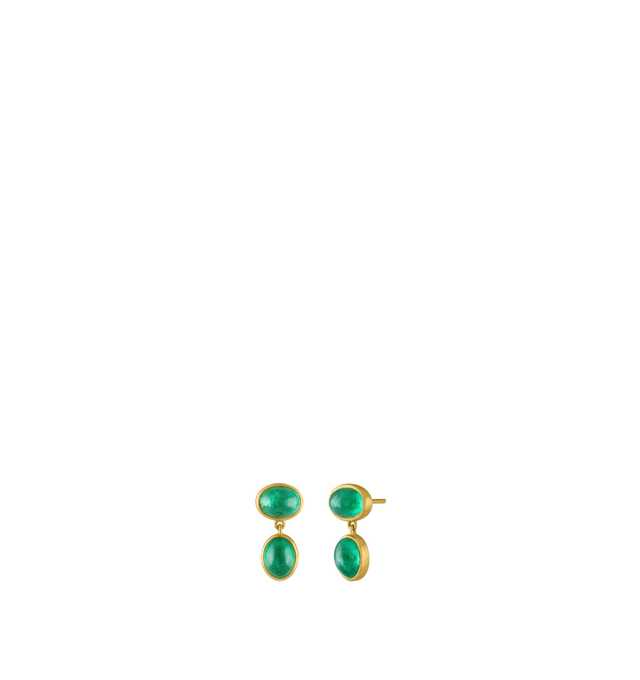 Image 2 of 3 - GREEN - Prounis Amphora Emerald Earrings are handcrafted from 22K yellow gold and feature vibrant emeralds inspired by the elongated silhouette of an ancient Greek amphora in a smaller, everyday design. Dimensions: 18 mm x 9 mm. Handmade in New York. For personal consultation and detailed information about jewelry, please contact our dedicated stylist team at personalshopping@hirshleifers.com.This item may be restricted for online purchase to international clients. For assistance purchasing t