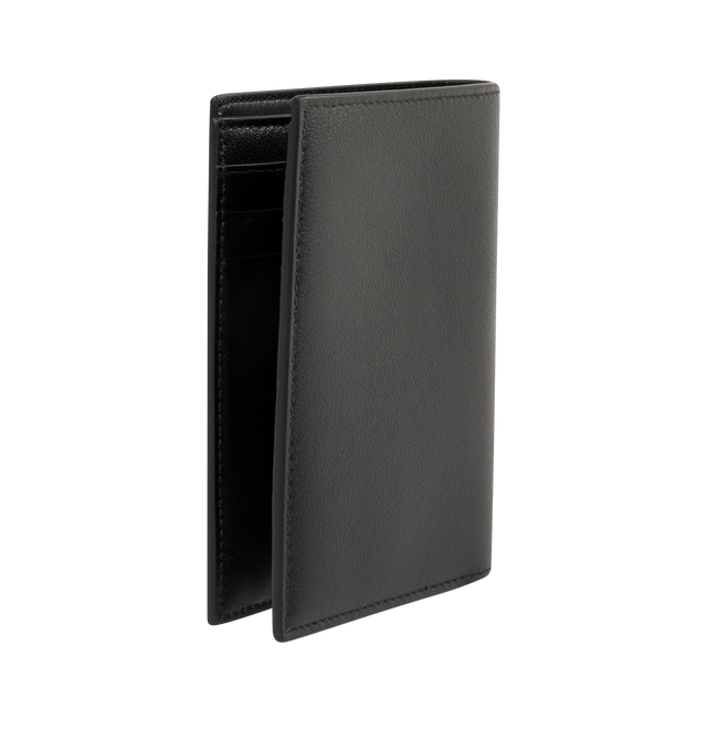 Image 2 of 3 - BLACK - BALENCIAGA Monaco Vertical Bifold Wallet featuring gold Monaco BB logo hardware, 1 bill pocket, 6 card slots and 2 receipt compartments. L4.5 x H3.3 x W0.4 inch. Leather. Made in Italy.