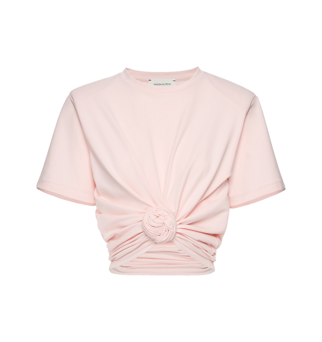 Image 1 of 2 - PINK - MAGDA BUTRYM Knotted Jersey T-Shirt featuring soft, stretch-enhanced Circulose jersey, a signature front knot that gathers the fabric at the waist, short sleeves and crew neck. 94% viscose, 6% elastane.
