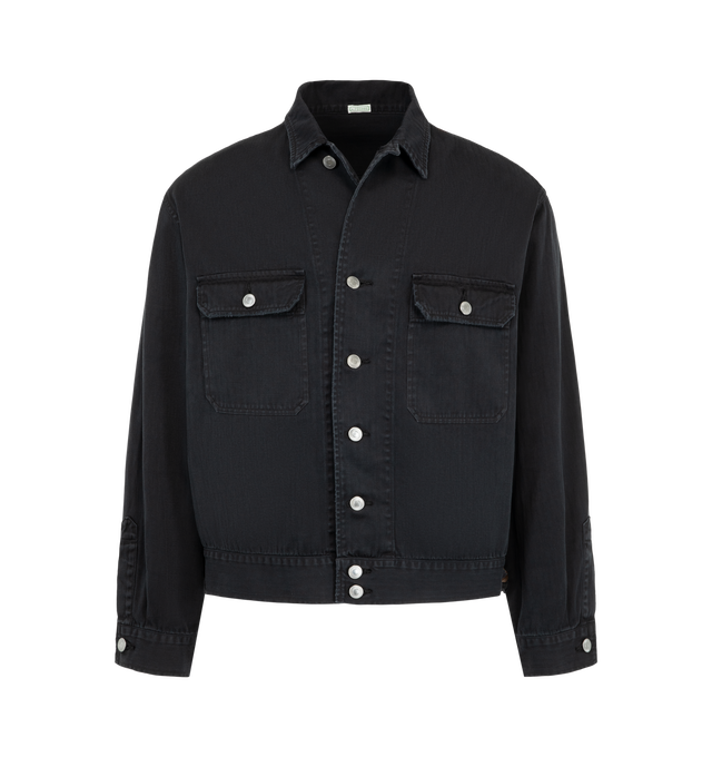 Image 1 of 2 - BLACK - A.Presse Men's Vintage US Army M-42 Field Jacket features a durable cotton construction with a spread collar, button front closure, adjustable waist tabs, and button cuffs. Inspired by the iconic military field jacket, this designer jacket combines timeless utility styling with premium Japanese craftsmanship. Additional details include patch chest pockets and a relaxed silhouette for versatile everyday wear. Main Material: 100% Cotton. Made in Japan.