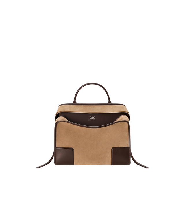 Image 1 of 16 - BROWN - Loewe Mens Amazona 180 XL Bag is crafted from suede with soft calfskin details. Features a relaxed silhouette, single toron top handle, removable shoulder handle, adjustable crossbody strap, zip closure with two leather pullers, two compartments with concealed magnetic closure, interior flat pocket, side D-ring, suede and nappa lambskin lining, palladium-tone hardware, and embossed LOEWE and Double L branding. Dimensions: 40 31 16 cm; Strap Length: 105133 cm; Strap Drop: 4761 cm; H