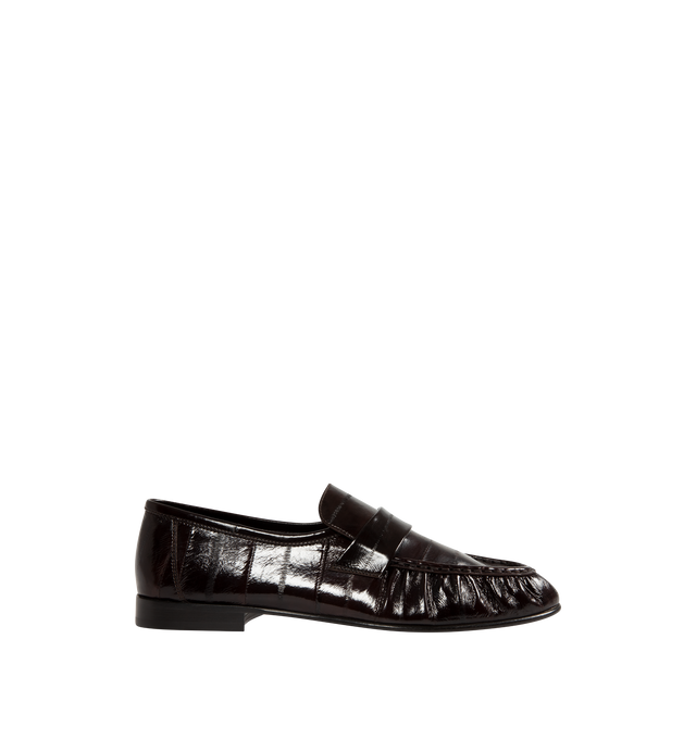 Image 1 of 4 - BROWN - THE ROW Soft Loafer featuring artisanally-crafted loafer in paneled eelskin leather with natural pleating effect and hand-painted leather sole. 0.79 in. heel. 100% eelskin leather. Made in Italy.