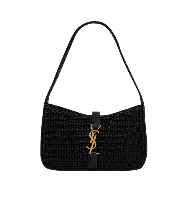 Image 1 of 3 - BLACK - SAINT LAURENT Mini Le 5  7 Bag in raffia featuring a leather tab closure decorated with the cassandre, lined in tonal leather, bronze-toned hardware and one card slot. 7.5" x 4.5" x 1.8" Handle drop: 5.9". Raffia, calfskin, brass. Made in Madagascar.