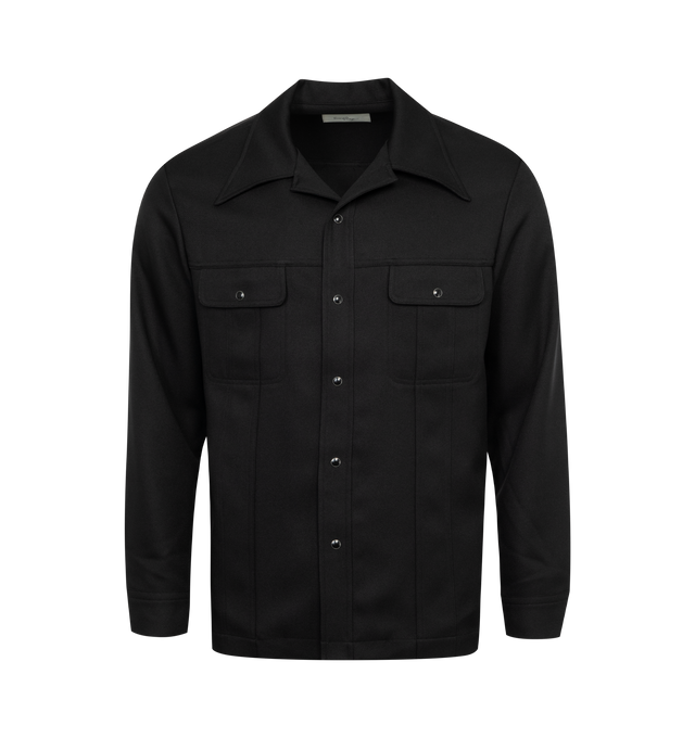 Image 1 of 2 - BLACK - SECOND LAYER Prado Dam Shirt featuring notched collar, button front closure, long sleeves and flap pockets.  