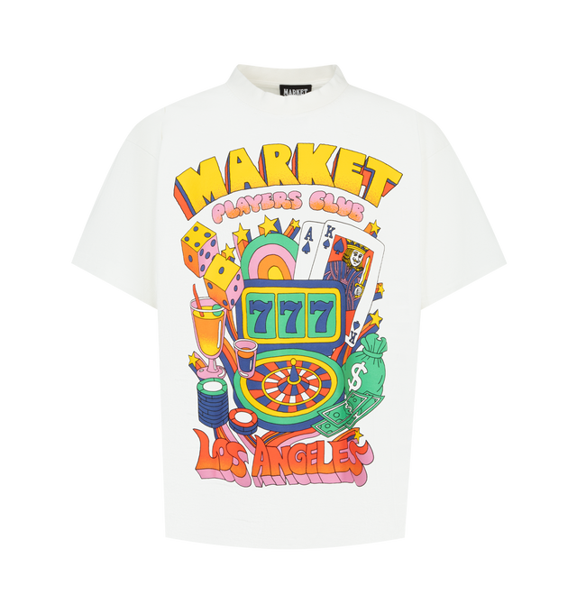 Image 1 of 2 - WHITE - MARKET Players Club Graphic T-Shirt featuring bold graphics on front, crewneck and short sleeves. 100% cotton.