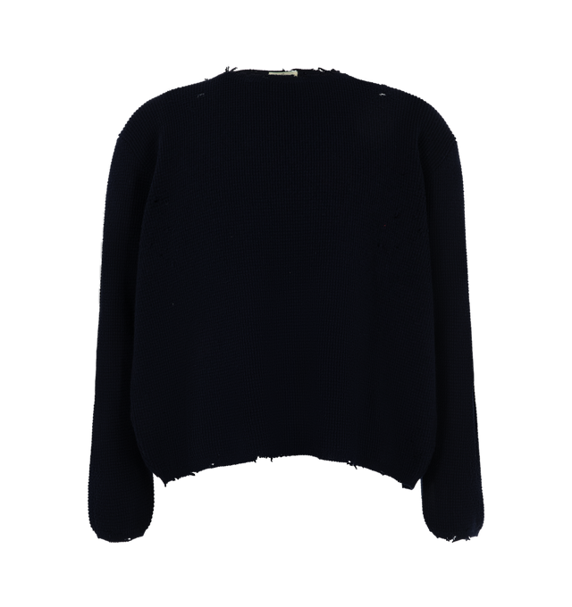 Image 1 of 2 - NAVY - Second/Layer Friends Pullover Waffle Knit Sweater is crafted from a wool and cashmere blend yarn and features a relaxed, cropped silhouette with a textured waffle-knit construction. Main Material: Wool and Cashmere Blend.