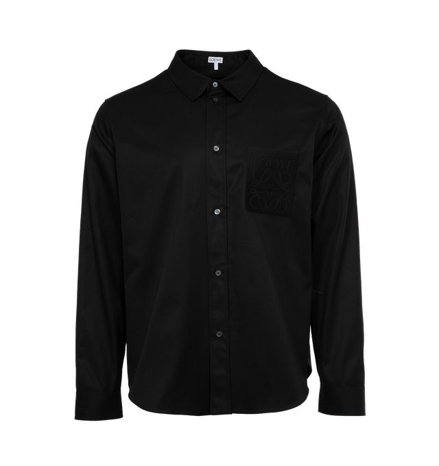 Image 1 of 4 - BLACK - LOEWE Shirt featuring classic collar, long sleeves, buttoned cuffs, button front fastening, curved hem and Trompe l'oeil LOEWE Anagram embroidery patch placed on the chest. 100% cotton. Made in Italy. 