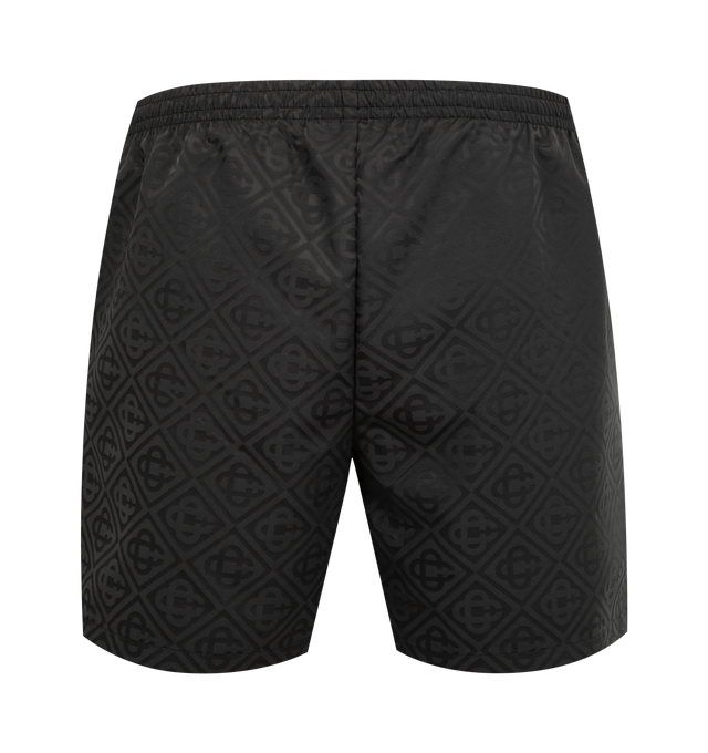 Image 2 of 3 - BLACK - CASABLANCA Jacquard Swim Shorts featuring an all-over print, signature monogram fabric, elasticated waistband with an internal drawstring fastening, in-seam pockets, and a lining. Technical swim jacquard fabric. 100% polyester. Lining: 80% polyamide 20% elastane. Made in Portugal.