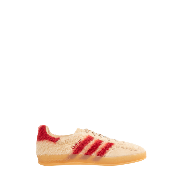 Image 1 of 5 - NEUTRAL - ADIDAS Gazelle Indoor Sneaker featuring regular fit, laces, leather and textile upper, crafted with a premium engineered knit that mimics a mohair look, 3-Stripes branding and lateral and tongue sign-offs, synthetic textile sockliner and translucent gum sole.