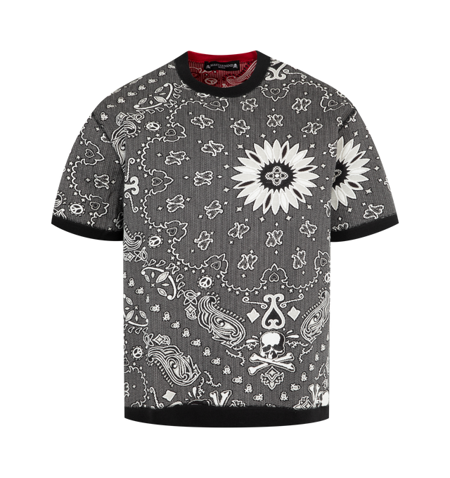 Image 1 of 3 - BLACK - MASTERMIND JAPAN Reversible Tee featuring regular fit, short sleeves, double-faced jaquard fabric and crew neck. 90% cotton, 10% polyurethane.