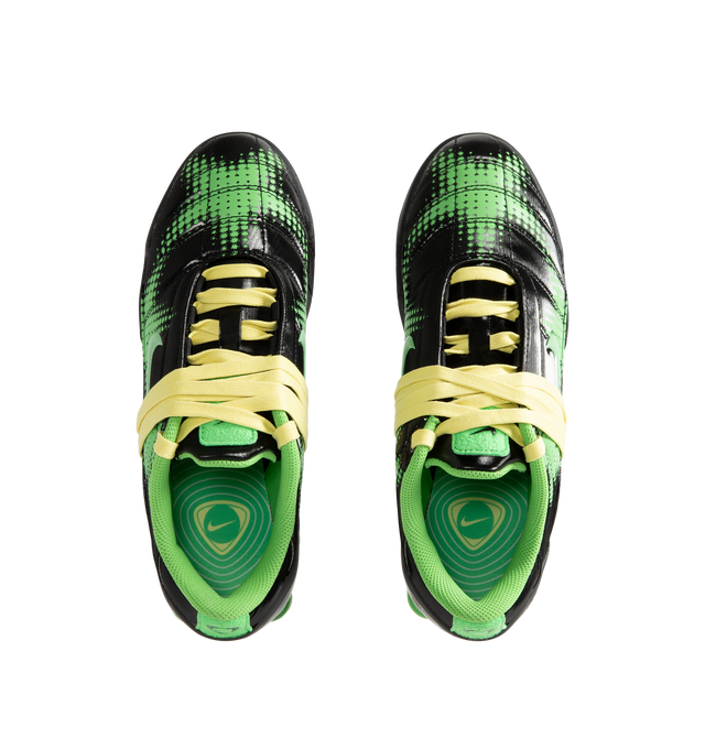 Image 5 of 5 - GREEN - Nike Women's Total 90 Shox Magia Sneakers feature a premium nubuck leather upper with oversized laces and printed graphic detailing, combining the iconic design of the Total 90 with a sleek, tonal finish. Inspired by early-2000s soccer style, these lifestyle sneakers pair signature Nike Shox cushioning with a durable rubber outsole for responsive comfort and everyday wear. Main Material: Nubuck Leather. Midsole: Nike Shox. Sole: Rubber.