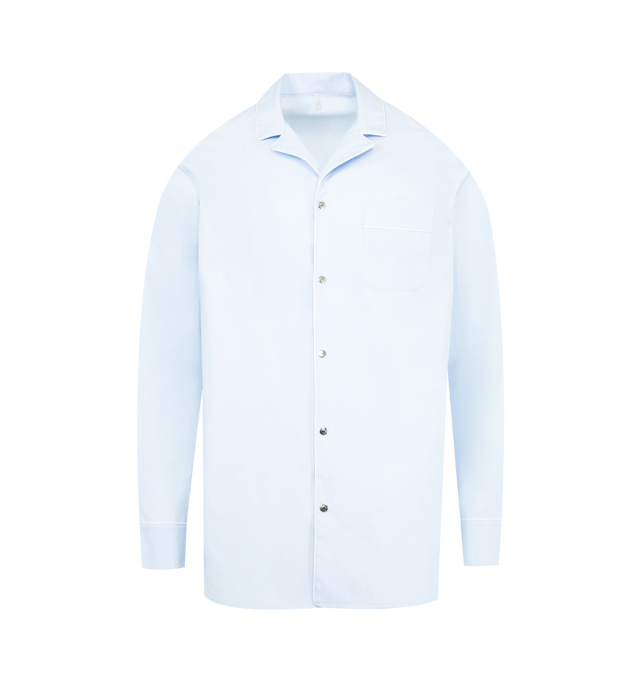 Image 1 of 3 - BLUE - MONCLER Shirt featuring snap button closure, chest pocket, long sleeves, adjustable cuffs and piped trim. 100% cotton.