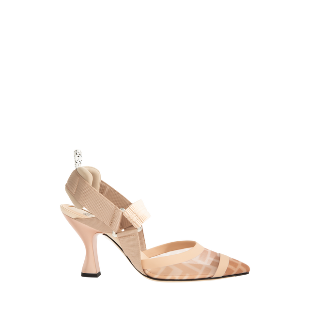 Image 1 of 4 - NEUTRAL - FENDI Colibr Slingbacks featuring elastic ribbons that wrap around the foot, sole embellished with rubber inserts, tech mesh with FF motif, edges in rubberized leather, padded cushion and hiking shoe tab and plated metal heel. 100% polyamide. Made in Italy.
