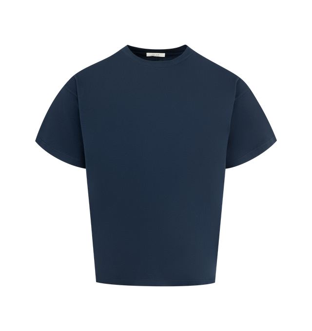 Image 1 of 2 - NAVY - The Row Sato T-Shirt featuring relaxed crewneck t-shirt in brushed organic cotton jersey with boxy fit, ribbed neckline, and signature center back detail. 100% cotton. Made in Italy.