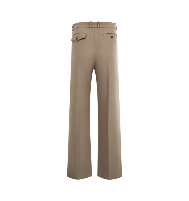 Image 2 of 3 - BROWN - THE ROW Oberyn Pant featuring mid-rise tailored trouser in lightweight virgin wool and cashmere twill with wide leg, pressed front and back creases and slanted side pockets. 88% wool, 12% cashmere. Lined in 100% cotton. Made in Italy.