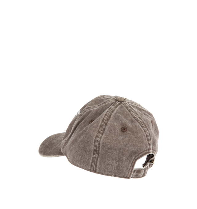 Image 2 of 2 - BROWN - WHO DECIDES WAR Link Cap featuring fading throughout, graphic embroidered at face, embroidered eyelets at crown, curved brim, adjustable cinch strap at back face and logo-engraved antiqued gold-tone hardware. 100% cotton. Made in China. 