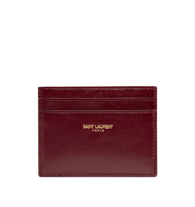 Image 1 of 3 - RED - SAINT LAURENT Card Case in shiny leather featuring leather lining, bronze-tone hardware and five card slots. 4.1" X 1.8" X 0.2". Calfskin. Made in Italy.