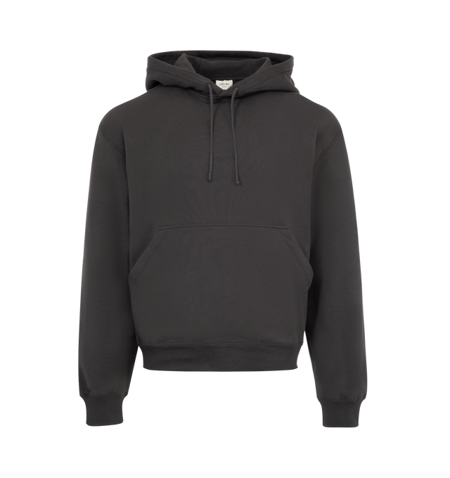 Image 1 of 2 - BLACK - Saint Laurent Men's Tonal Logo Hoodie has an attached hood, a kangaroo pocket, an embroidered logo at the front, and ribbed trims. 100% cotton.