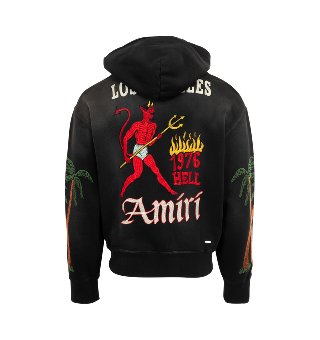 Image 2 of 2 - BLACK - AMIRI Sinners Hoodie featuring oversized fit, fixed hood, kangaroo pocket and logos and graphics throughout. 100% cotton.