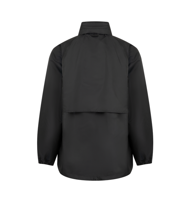 Image 2 of 4 - BLACK - Saint Laurent Mens Hooded Jacket is crafted from technical shell with leather trim. Features a concealed hood, front zip closure, streamlined silhouette, and leather detailing. Main Material: 100% Polyester; Trim: 100% Leather. Made in Italy.