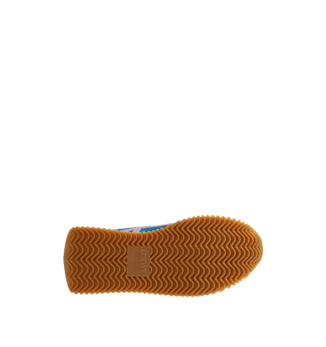 Image 4 of 5 - BLUE - LOEWE Flow Runner 2.0 featuring an updated ultra-flexible and lightweight construction, signature honey-coloured rubber outsole that extends from the toecap to the back of the heel, 25mm heel, signature L monogram on the side, embossed Anagram on the tongue and Gold embossed LOEWE on the heel tab. Runs a half-size larger. If between sizes, choose the smaller size. Nylon/Calf. Made in Italy.
