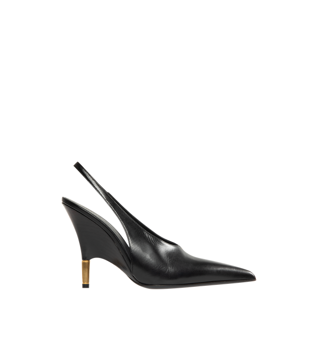 Image 1 of 4 - BLACK - KHAITE Bella Pump 100 featuring pointed-toe slingback heel, 18-karat-gold-plated brass that tips the sculpturally wrapped wedge heel and lined in goatskin. Heel height: 4 in. 100% calfskin.