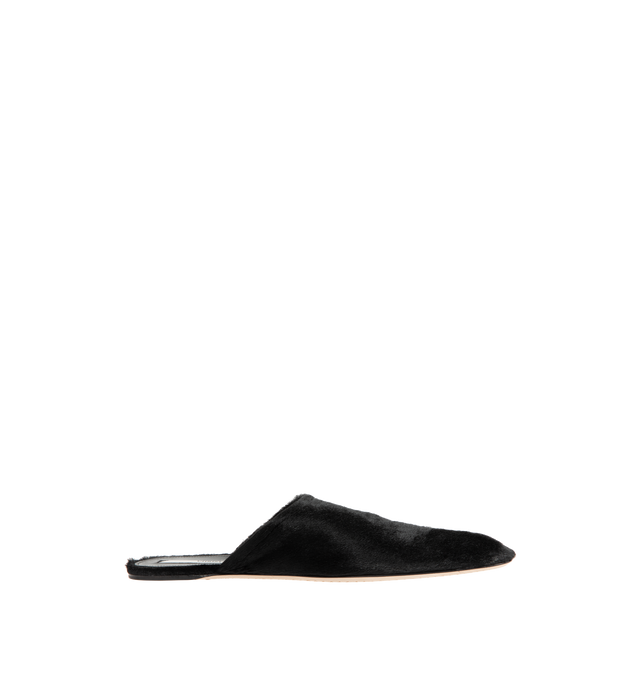 Image 1 of 4 - BLACK - CHRISTEN Elipse Mule featuring oval toe, flexible calf leather outsole, pony hair calf stretch leather outsole and tight fit. Atacama stretch pony, calf leather.