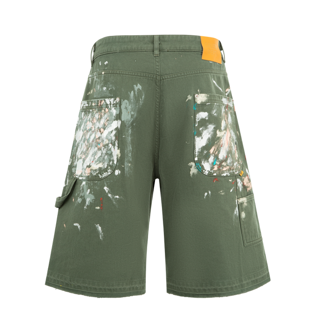 Image 2 of 3 - GREEN - GALLERY DEPT. Platoon Painter Shorts featuring denim shorts with paint-splatter detailing, classic construction, mid rise, button and zip fastening and five-pocket design. 100% cotton.