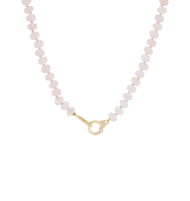 Image 1 of 2 - PINK - SORELLINA Rose Quartz Beaded Necklace featuring 6mm rondelle beads on a small diamond clasp with 0.06 cttw G-H/SI diamonds. 22 inches.