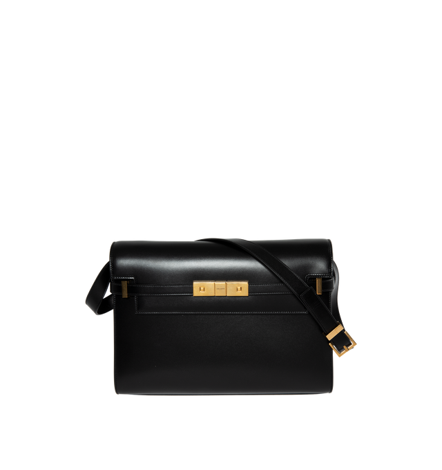 Image 1 of 3 - BLACK - SAINT LAURENT Manhattan Shoulder Bag in Box Saint Laurent Leather featuring small flap on top, compression tabs on the sides and an adjustable, detachable shoulder strap. 11.4 X 7.8 X 2.9 inches. 90% calfskin leather, 10% metal. Made in Italy.  