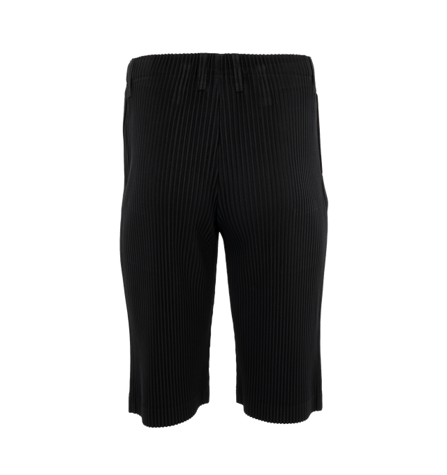 Image 2 of 4 - BLACK - ISSEY MIYAKE Tailored Pleats 2 Trousers featuring concealed drawstring at elasticized waistband, belt loops, two-pocket styling, button-fly, box pleat at front legs and cropped cuffs. 100% polyester. Made in Philippines. 