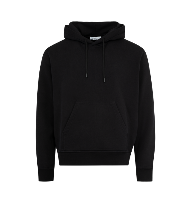 Image 1 of 2 - BLACK - GIVENCHY Couture Seam Hoodie featuring long-sleeves, hooded sweatshirt in fleece, small GIVENCHY Paris signature embroidered on the chest, clapperboard print on the back, drawstring on the hood with GIVENCHY end tips, one kangaroo pocket on the front, ribbed hem and cuffs, couture seams for a rounded proportion and relaxed fit. 100% cotton.