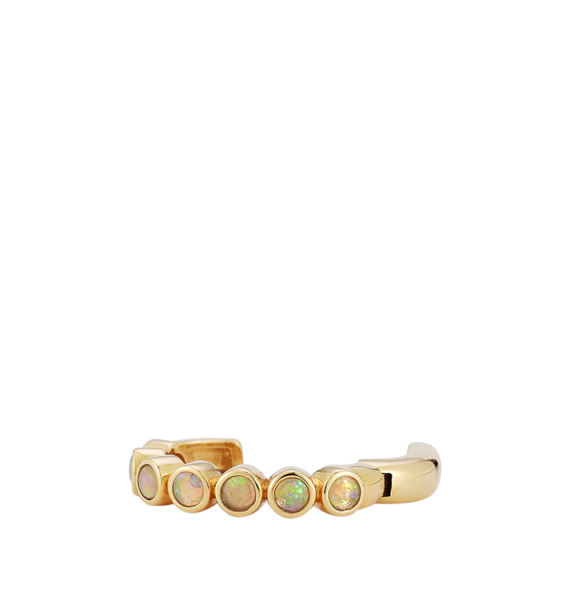 Image 3 of 3 - GOLD - Renna Women's Bubble Ear Cuff is crafted in 18K yellow gold and features bezel-set opals that create a luminous, minimalist design with an elegant pop of color. This designer fine jewelry ear cuff combines exceptional craftsmanship with a hinged closure for a secure, comfortable fit, making it an effortless addition to any curated ear stack. Main Material: 18K Yellow Gold. Gemstones: Approximately 0.10 TCW Opals.For personal consultation and detailed information about this jewelry piec