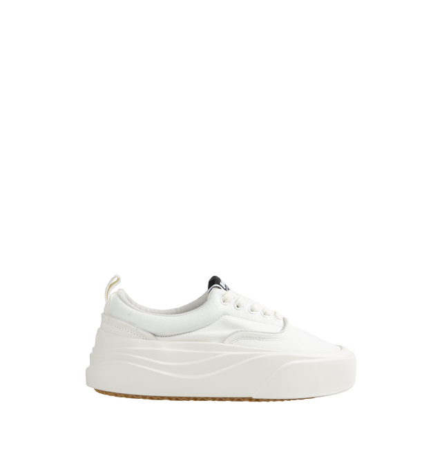 Image 1 of 6 - WHITE - NAHMIAS Ollie Sneaker featuring round rubber cap toe, lace up closure, textile logo patch at tongue, branded logo detail on outsole lip, padded tongue and collar, treaded logo outsole, rubber midsole, logo emboss on heel and logo gum bottom.