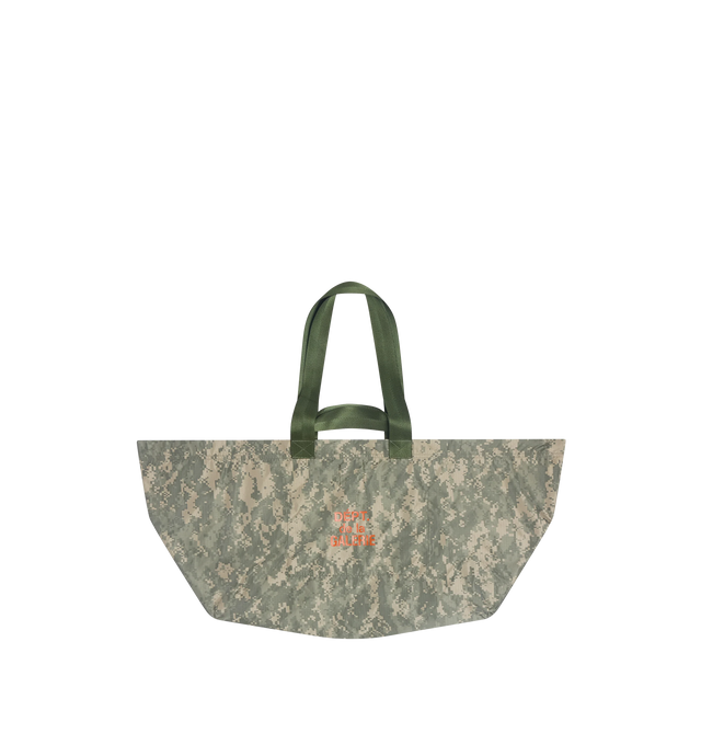 Image 1 of 2 - GREEN - GALLERY DEPT. Tote Bag featuring two-handle tote bag, crafted from vintage army tents, inner 'Retouche' patch, interior pocket and FRENCH logotype on the front. 14" H x 34.75" W. 100% Nylon. Made in USA.