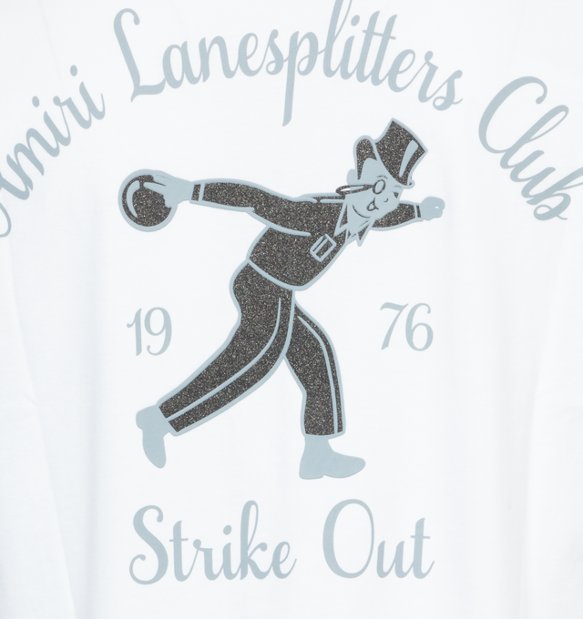 Image 4 of 4 - WHITE - AMIRI Lanesplitters Tee featuring short sleeves, crew neck and front and back Amiri logo detail. 100% cotton. Made in Italy. 