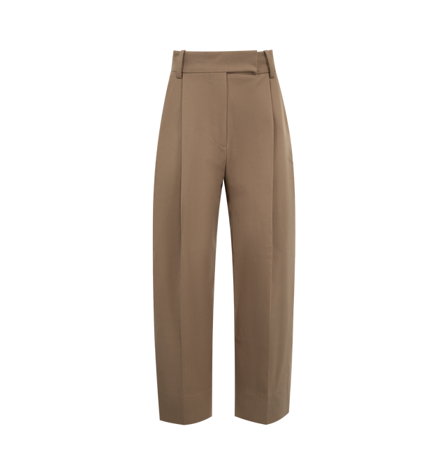 Image 1 of 3 - BROWN - STUDIO NICHOLSON Double Pleated Wide Leg Trousers featuring two side pockets, two back welt pockets, belt loops at waist, pleats at front, hook zip closure and wide legs. Made in Portugal.