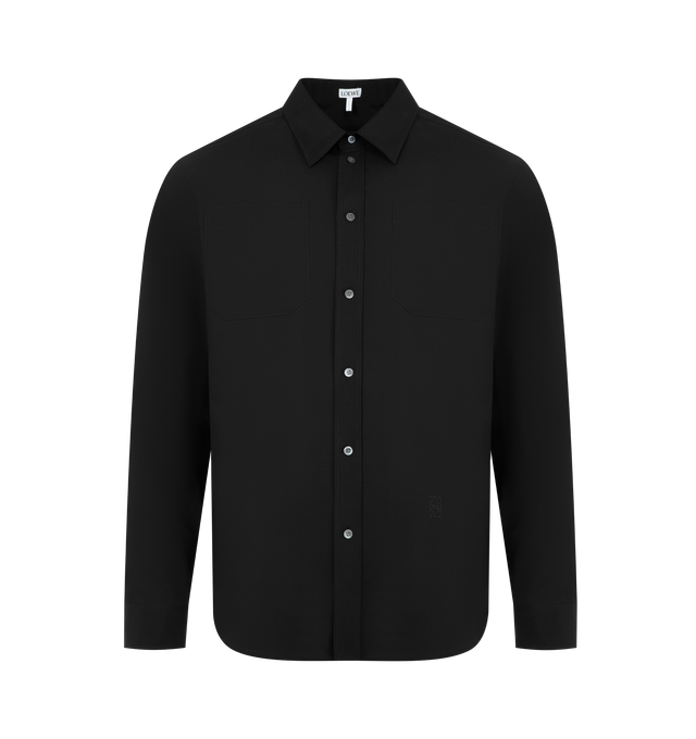 Image 1 of 2 - BLACK - LOEWE Shirt in lightweight wool shirting featuring regular fit, regular length, classic collar, button front fastening, buttoned cuffs, chest patch pockets and anagram embroidery placed at the front. Wool. Made in Italy.