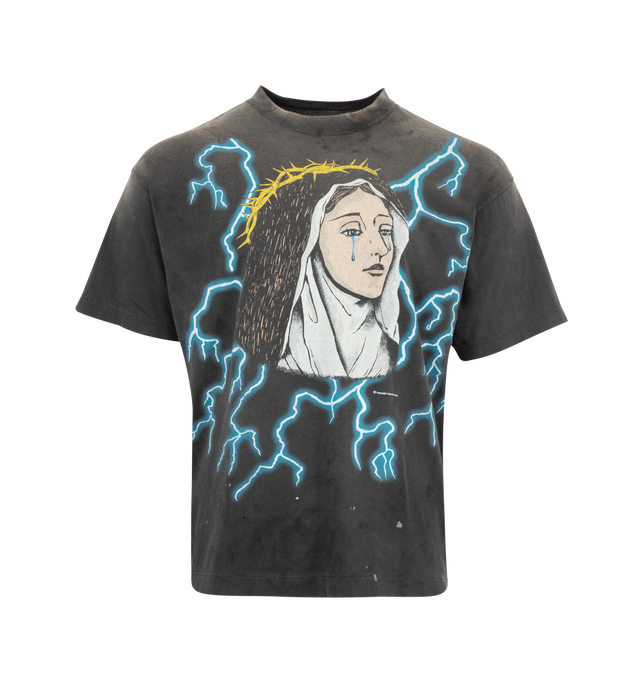 Image 1 of 2 - BLACK - SAINT MICHAEL Maria Tee featuring crew neck, short sleeves, relaxed fit and graphic print on front and back. 100% cotton.