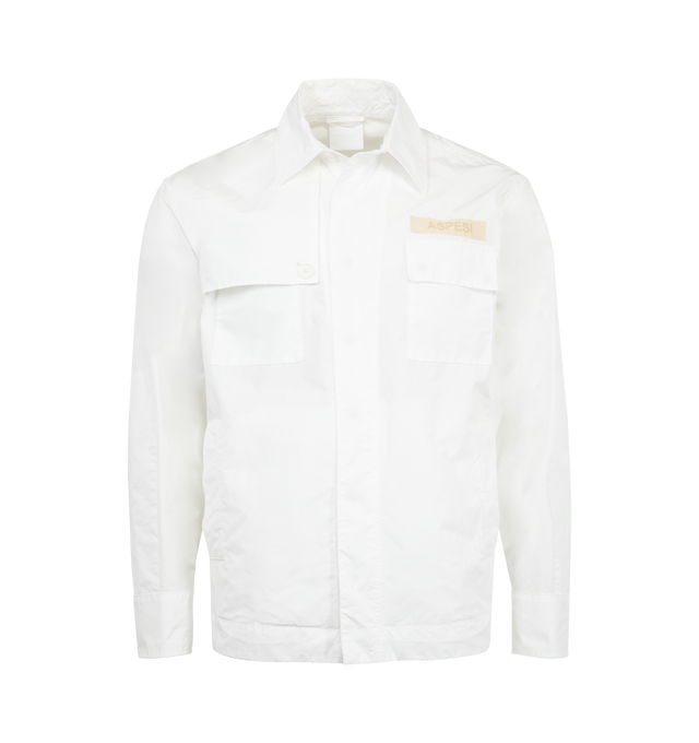 Image 1 of 2 - WHITE - ASPESI Camicia Makoa Jacket featuring concealed front closure, button cuffs, two front chest pockets and collar.