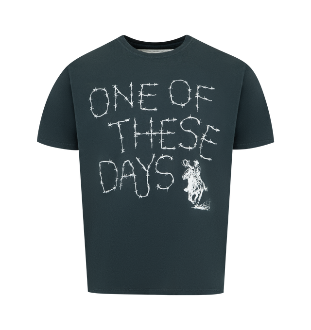 Image 1 of 2 - BLACK - ONE OF THESE DAYS Barbed Graphic T-Shirt featuring abarbed-wire motif across the front, crewneck and short sleeves. 100% cotton. Made in the USA.