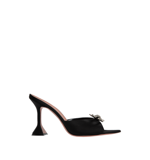 Image 1 of 4 - BLACK - AMINA MUADDI Rosie satin slipper mules featuring a 95mm flared heel. Satin, leather. Made in Italy.  