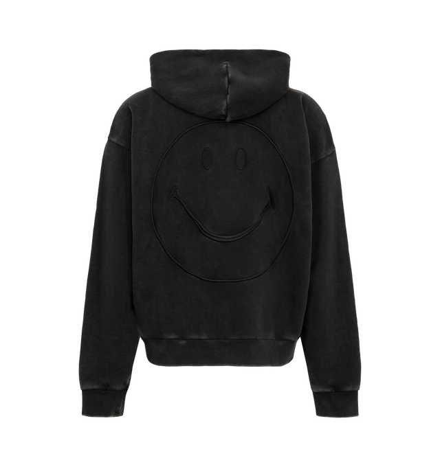 Image 2 of 2 - BLACK - The Smiley Core Zip Hoodie is crafted from 100% cotton with a washed finish. The thermal lined dual full-zip silhouette features a YKK dual zip closure, embroidered artwork at the back, and a signature Smiley label at the pocket.
