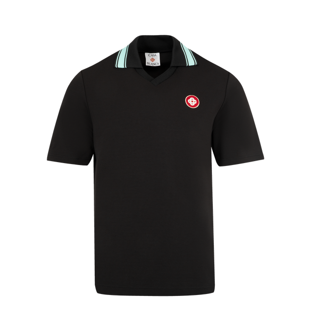 Image 1 of 2 - BLACK - CASABLANCA Interlock Polo featuring short sleeves, v-neck, interlock polo, contrasting collar. Cotton. Made in Portugal.