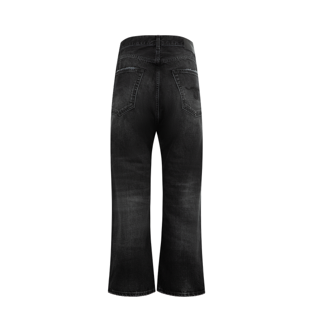 Image 2 of 3 - BLACK - R13 Tailored Drop Jeans featuring relaxed-fit, straight-leg, fading throughout, belt loops, five-pocket styling, button-fly and leather logo patch at back waistband. 100% cotton.