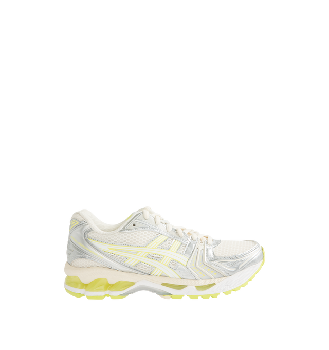 Image 1 of 5 - WHITE - Asics GEL-Kayano 14 Sneakers are lace-up style with rip-stop underlays, GEL cushioning, and TRUSSTIC support system. Unisex style in men's sizing.