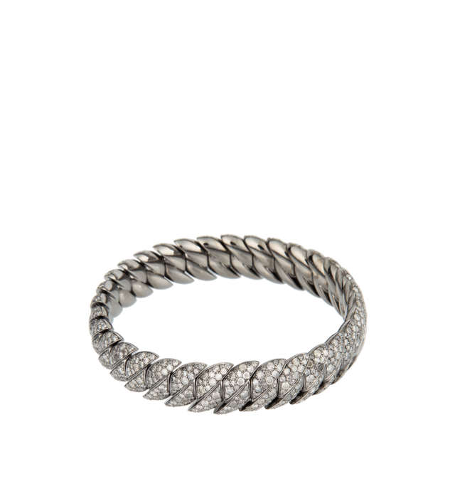 Image 1 of 1 - SILVER - SIDNEY GARBER Wave Link Bracelet with Diamonds featuring fluid arrangement of brilliant pav diamonds also has a secret: hidden springs that allow the bracelet to slip easily over the wrist. Grey Diamonds 12.53 Carats. 18k White Gold. Approximately 0.5 Inch Wide. 