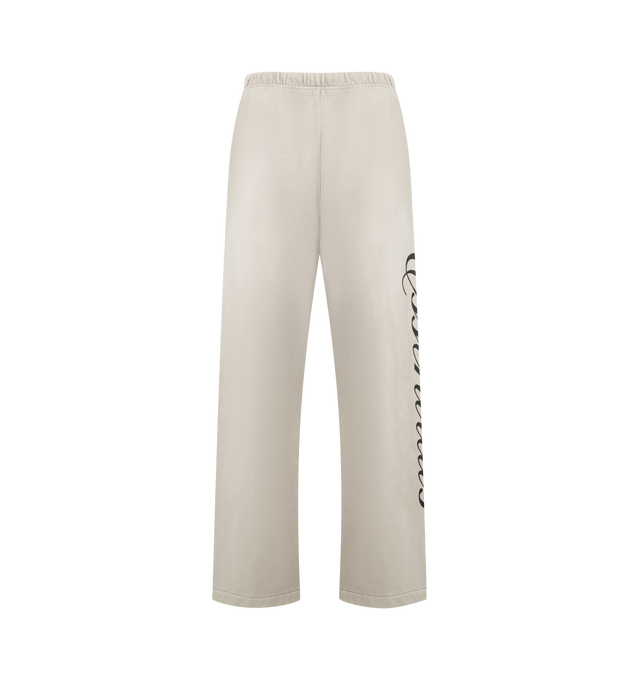 Image 2 of 4 - GREY - FEAR OF GOD ESSENTIALS Heavy Fleece Lounge Sweatpant featuring 520gsm heavy fleece treated with a pigment dye to create rich depth of color, wide-leg silhouette, bold Essentials script logo on the leg, encased elastic waistband with elongated drawcords, side seam pockets and a Fear of God Essentials rubberized label stitched at the center front. 100% cotton.