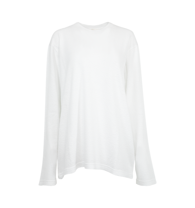 Image 1 of 2 - WHITE - THE ROW Kabira Top featuring relaxed crewneck top in softly brushed fine cotton with slightly oversized fit and ribbed neckline. 100% cotton. Made in Italy.